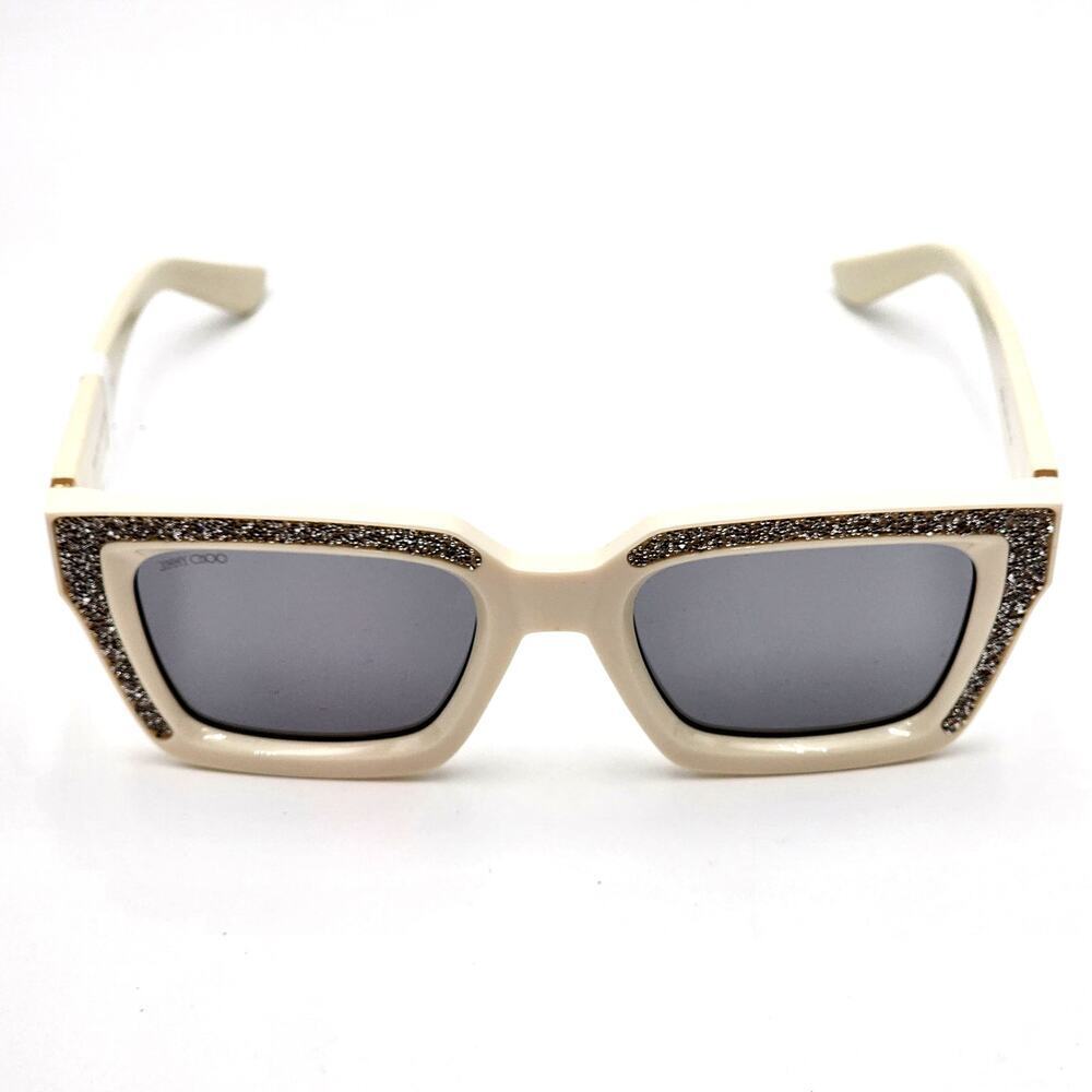 Jimmy Choo 51MM Embellished White/Ivory Rectangle Sunglasses - Picture 12 of 13